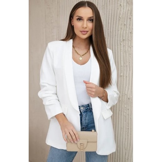 Marynarka z klapami elegancka ecru ze sklepu intimiti.pl w kategorii Marynarki damskie - zdjęcie 187898173