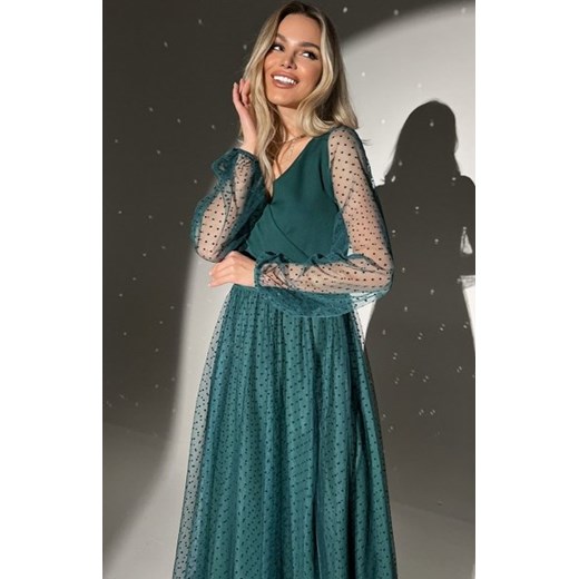 Wieczorowa sukienka w groszki z długim rękawem ze sklepu intimiti.pl w kategorii Sukienki - zdjęcie 187898194