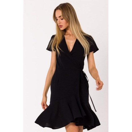 Moe M741 kopertowa sukienka z falbaną czarna ze sklepu intimiti.pl w kategorii Sukienki - zdjęcie 187898222