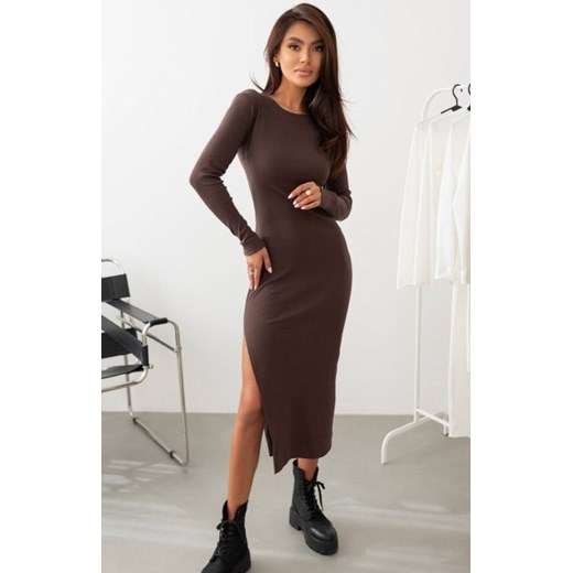 Ivon Romance dopasowana sukienka midi czekoladowa ze sklepu intimiti.pl w kategorii Sukienki - zdjęcie 187898572