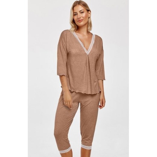 Azal dwuczęściowa piżama damska beżowa ze sklepu intimiti.pl w kategorii Piżamy damskie - zdjęcie 187898732