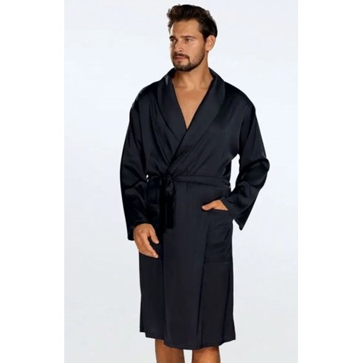 Dkaren Lukas satynowy szlafrok męski czarny ze sklepu intimiti.pl w kategorii Szlafroki męskie - zdjęcie 187898784