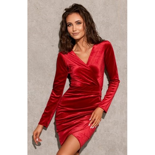Sukienka ołówkowa welur czerwona 0318 ze sklepu intimiti.pl w kategorii Sukienki - zdjęcie 187898913