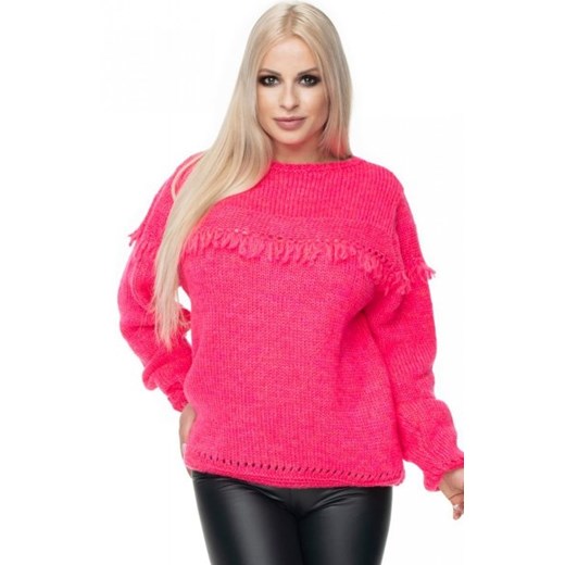 Cieplutki sweter z frędzlami różowy 30062 ze sklepu intimiti.pl w kategorii Swetry damskie - zdjęcie 187899054