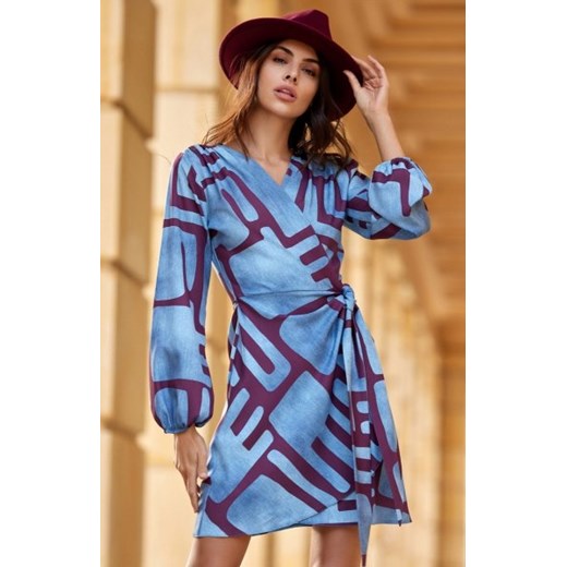 Wiązana sukienka mini z bufiastymi rękawami E96 ze sklepu intimiti.pl w kategorii Sukienki - zdjęcie 187899222