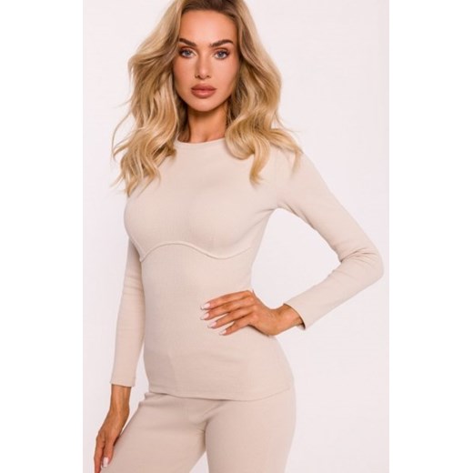 Moe prążkowana bluzka piaskowa M817 ze sklepu intimiti.pl w kategorii Bluzki damskie - zdjęcie 187899234