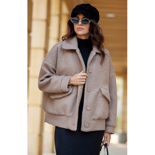 Oversizowa kurtka damska baranek cappucino ze sklepu intimiti.pl w kategorii Kurtki damskie - zdjęcie 187899464