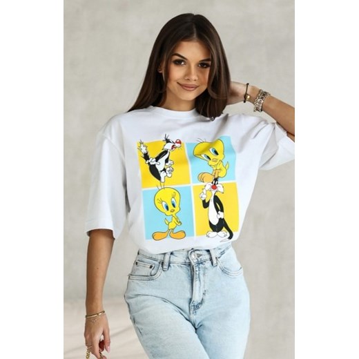 T-shirt damski Tweety kwadraty biały ze sklepu intimiti.pl w kategorii Bluzki damskie - zdjęcie 187899532
