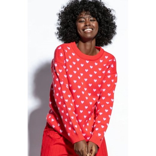 Fobya F1806 bawełniany sweter w serduszka ze sklepu intimiti.pl w kategorii Swetry damskie - zdjęcie 187899562