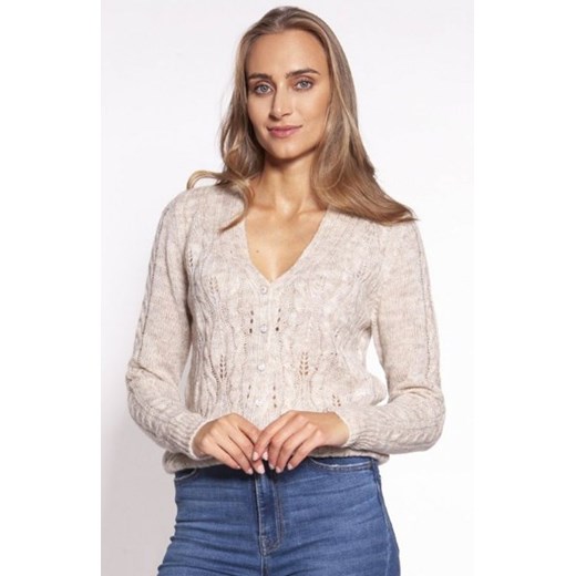 MKM SWE267 ażurowy, rozpinany sweterek damski beżowy ze sklepu intimiti.pl w kategorii Swetry damskie - zdjęcie 187899682