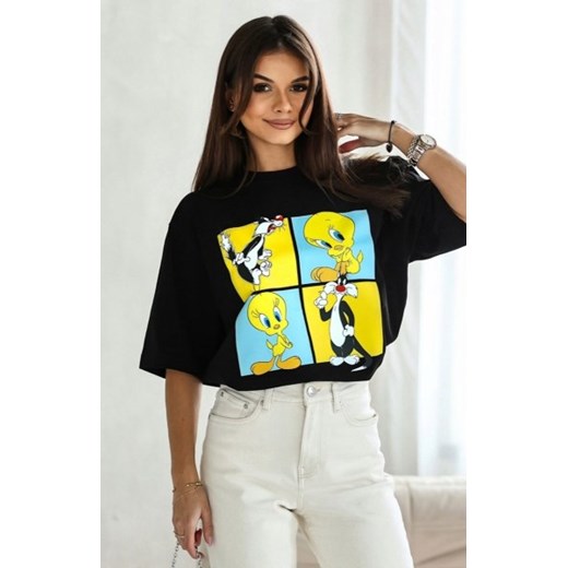 T-shirt damski Tweety kwadraty czarny ze sklepu intimiti.pl w kategorii Bluzki damskie - zdjęcie 187899832
