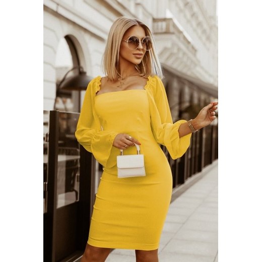 *Kobieca dopasowana sukienka żółta 2224-09 ze sklepu intimiti.pl w kategorii Sukienki - zdjęcie 187900272
