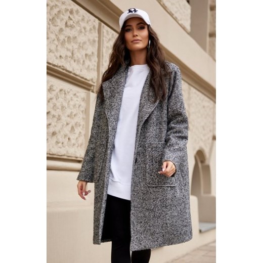 Roco oversizowy płaszcz damski midi ciemnoszary ze sklepu intimiti.pl w kategorii Płaszcze damskie - zdjęcie 187900641