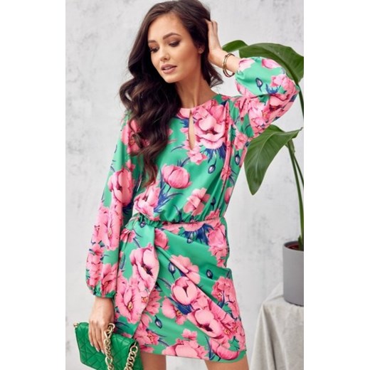 Kwiatowa mini sukienka z wiązaniem F67 ze sklepu intimiti.pl w kategorii Sukienki - zdjęcie 187900792