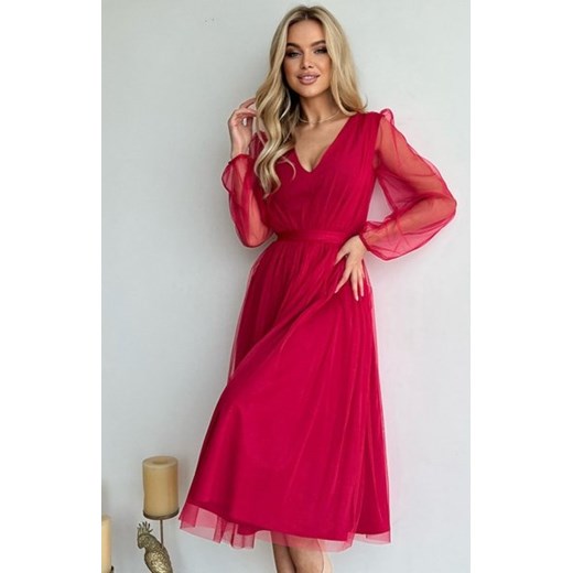 Bicotone 269-07 sukienka midi z tiulowymi rękawami ze sklepu intimiti.pl w kategorii Sukienki - zdjęcie 187901393