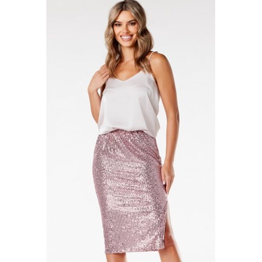 Awama A692 cekinowa midi spódnica różowa ze sklepu intimiti.pl w kategorii Spódnice - zdjęcie 187901552