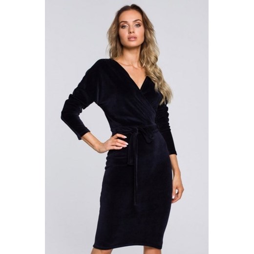 Elegancka welurowa sukienka midi M561 granatowa ze sklepu intimiti.pl w kategorii Sukienki - zdjęcie 187901714