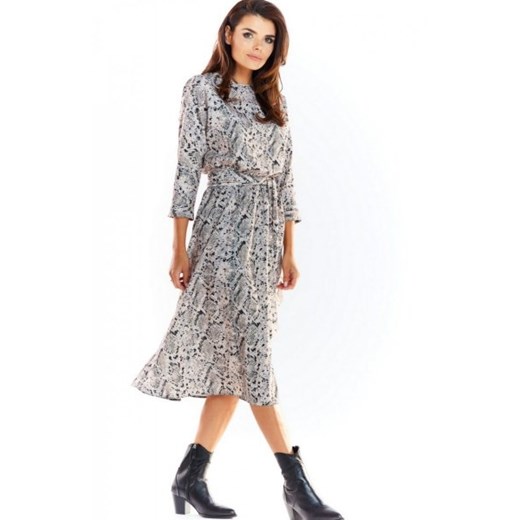 Sukienka midi w szary wzór Awama A313 ze sklepu intimiti.pl w kategorii Sukienki - zdjęcie 187901993