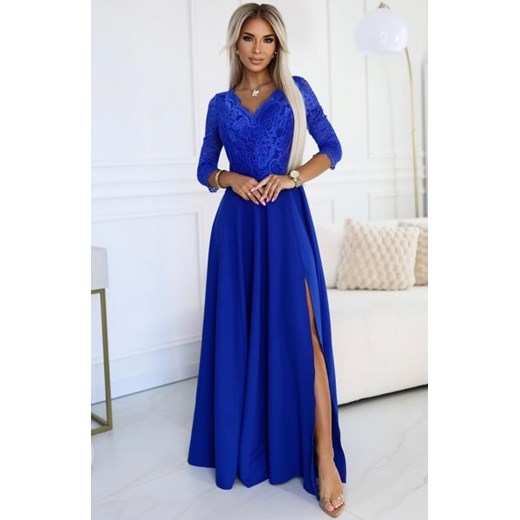 Numoco 309-12 AMBER elegancka długa koronkowa suknia z dekoltem ze sklepu intimiti.pl w kategorii Sukienki - zdjęcie 187902061