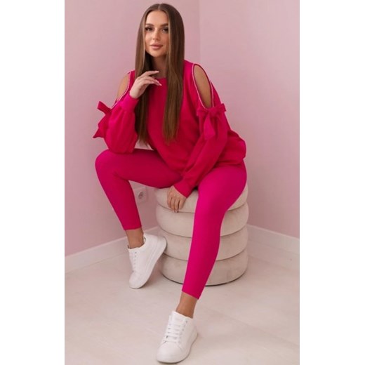 Komplet bluza z kokardą na rękawach i legginsy fuksja ze sklepu intimiti.pl w kategorii Dresy damskie - zdjęcie 187902462