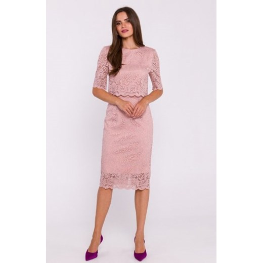 Stylove S379 koronkowa sukienka z podwójną górą pudrowa ze sklepu intimiti.pl w kategorii Sukienki - zdjęcie 187903164