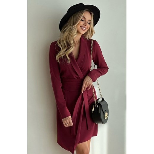 Elegancka sukienka marynarkowa bordowa 242-10 ze sklepu intimiti.pl w kategorii Sukienki - zdjęcie 187903371
