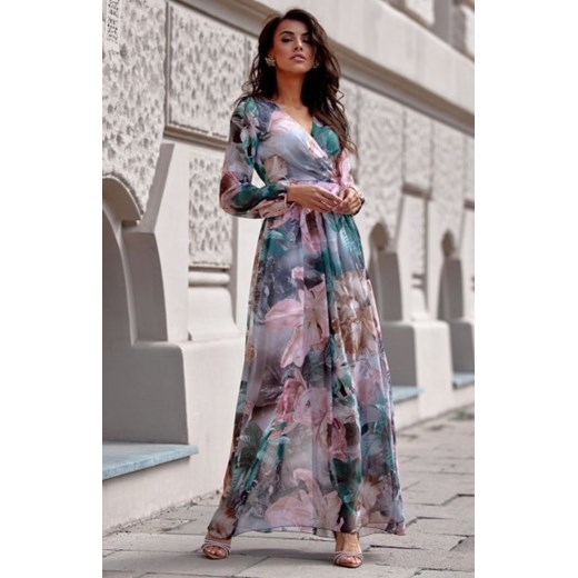 Długa sukienka w kolorowy print 0419/65D ze sklepu intimiti.pl w kategorii Sukienki - zdjęcie 187903893