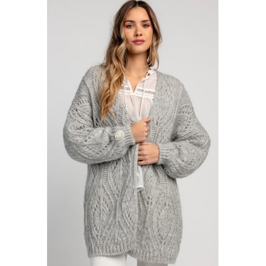Fobya F1974 ażurowy oversizowy kardigan damski szary ze sklepu intimiti.pl w kategorii Swetry damskie - zdjęcie 187904612