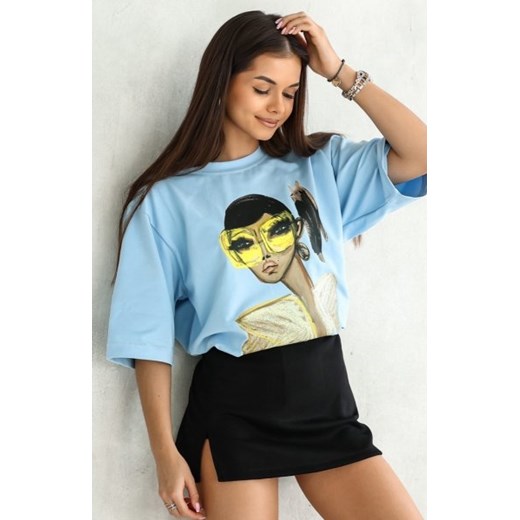 Oversizowy t-shirt damski żółte okulary błękitny ze sklepu intimiti.pl w kategorii Bluzki damskie - zdjęcie 187904763