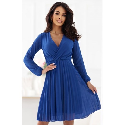 Numoco 313-18 ISABELLE elegancka plisowana sukienka z dekoltem i długim rękawkiem ze sklepu intimiti.pl w kategorii Sukienki - zdjęcie 187905132