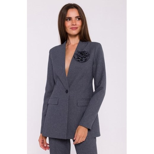 Stylove S370 marynarka z kwiatkiem szara ze sklepu intimiti.pl w kategorii Marynarki damskie - zdjęcie 187905613