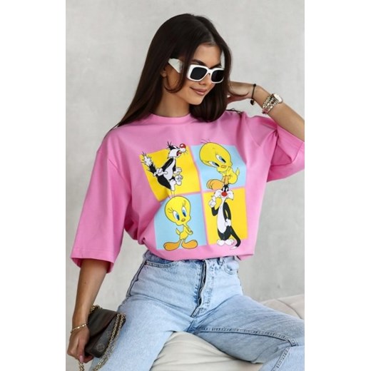 T-shirt damski Tweety kwadraty różowy ze sklepu intimiti.pl w kategorii Bluzki damskie - zdjęcie 187905644