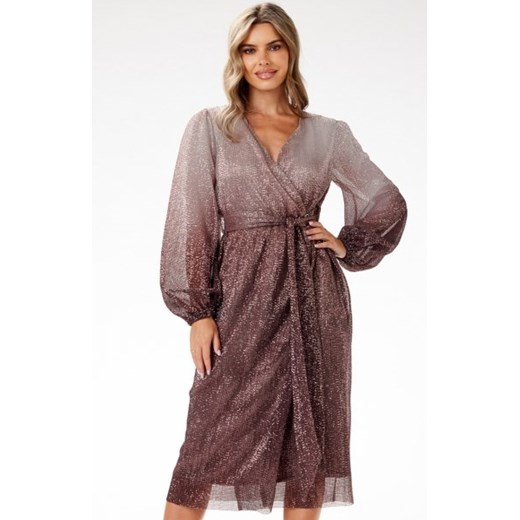 Awama A702 cekinowa sukienka midi ombre brązowa ze sklepu intimiti.pl w kategorii Sukienki - zdjęcie 187905760