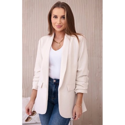 Marynarka z klapami elegancka jasno beżowa ze sklepu intimiti.pl w kategorii Marynarki damskie - zdjęcie 187905791
