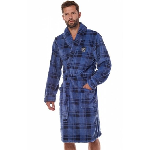 Hero Long 2455 Navy szlafrok męski w kratę ze sklepu intimiti.pl w kategorii Szlafroki męskie - zdjęcie 187906183