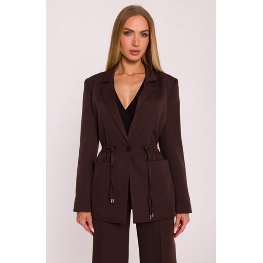 Moe marynarka marszczona w talii brązowa M873 ze sklepu intimiti.pl w kategorii Marynarki damskie - zdjęcie 187906813