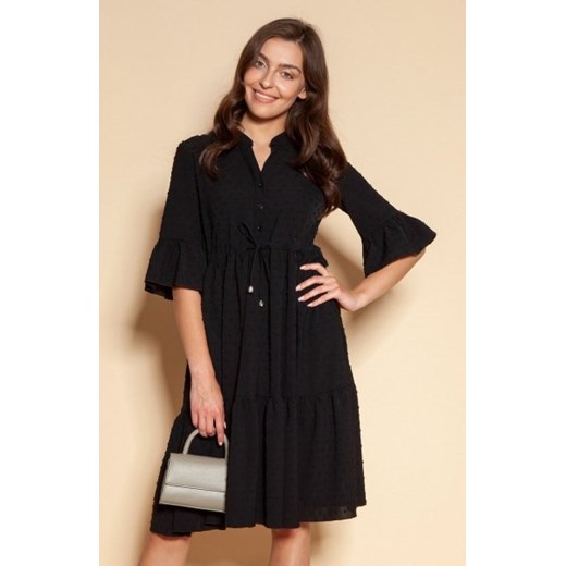 Sukienka z falbanami i troczkiem w pasie czarna SUK197 ze sklepu intimiti.pl w kategorii Sukienki - zdjęcie 187906823