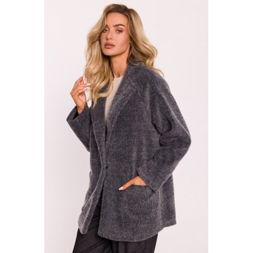 Moe krótki płaszcz z włosem szary melanż M808 ze sklepu intimiti.pl w kategorii Płaszcze damskie - zdjęcie 187907002