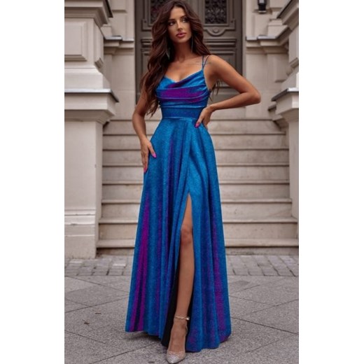 Duet Valeria maxi sukienka z wiązaniem połysk lux turkus ze sklepu intimiti.pl w kategorii Sukienki - zdjęcie 187907140