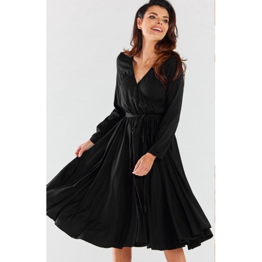 Awama rozkloszowana midi sukienka czarna A471 ze sklepu intimiti.pl w kategorii Sukienki - zdjęcie 187907284