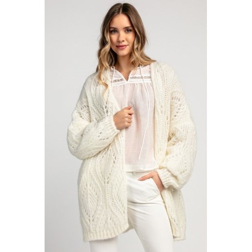 Fobya F1974 ażurowy oversizowy kardigan damski ecru ze sklepu intimiti.pl w kategorii Swetry damskie - zdjęcie 187907543