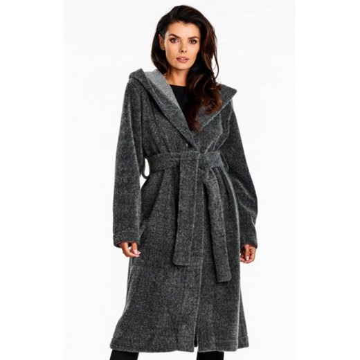 Awama A682 płaszcz damski z kapturem grafitowy ze sklepu intimiti.pl w kategorii Płaszcze damskie - zdjęcie 187907550