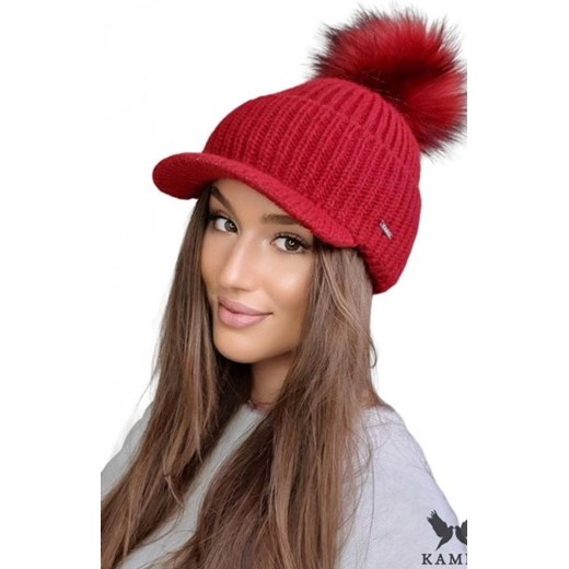 Kamea Amarylis czapka z daszkiem i pomponem czerwona ze sklepu intimiti.pl w kategorii Czapki zimowe damskie - zdjęcie 187907613