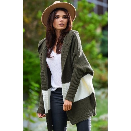 Oversizowy sweter z kapturem khaki A392 ze sklepu intimiti.pl w kategorii Swetry damskie - zdjęcie 187908082