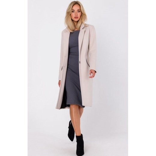 Moe M758 klasyczny płaszcz damski beżowy ze sklepu intimiti.pl w kategorii Płaszcze damskie - zdjęcie 187908244