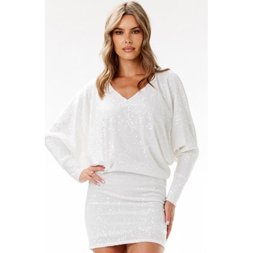 Awama A700 kimonowa sukienka cekinowa mini biała ze sklepu intimiti.pl w kategorii Sukienki - zdjęcie 187908284