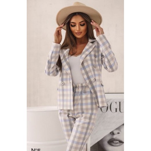 Beżowa marynarka damska w kratę ze sklepu intimiti.pl w kategorii Marynarki damskie - zdjęcie 187908600