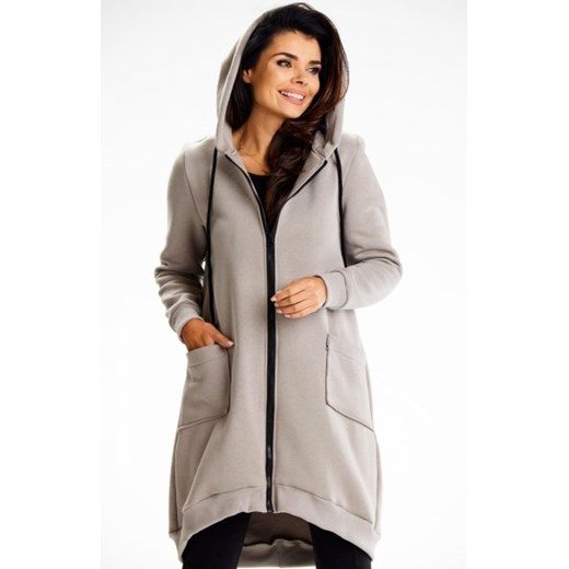 Długa bawełniana bluza z kapturem szara M334 ze sklepu intimiti.pl w kategorii Bluzy damskie - zdjęcie 187908821