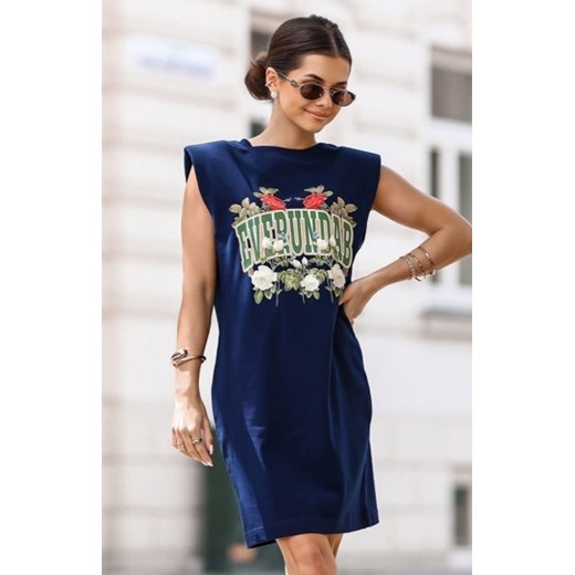 Dresowa sukienka z poduszkami Everundab granatowa ze sklepu intimiti.pl w kategorii Sukienki - zdjęcie 187909052