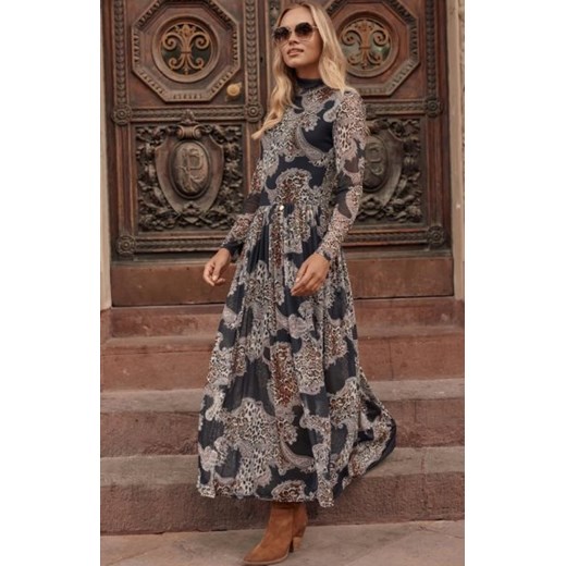 *Makadamia M764/W36 wzorzysta sukienka maxi z golfem ze sklepu intimiti.pl w kategorii Sukienki - zdjęcie 187909152